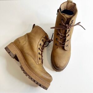 Taos Main Street Women's Tan Leather Lace Up Heel Ankle Boots Sz 40